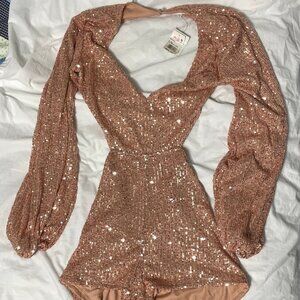 NWD Cherry Mellow Junior / Girls Sz Large Rose Gold Sequin Romper Long Sleeve